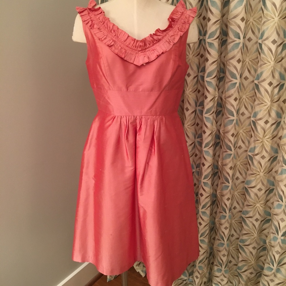 Pink Silk dress with ruffle neck
